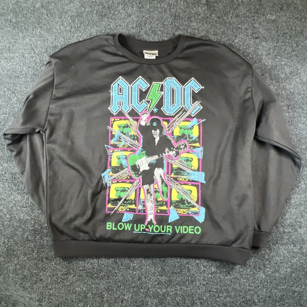 Officially Licensed AC/DC Band Soft Sweatshirt Heather Black Pink‎ SZ XL